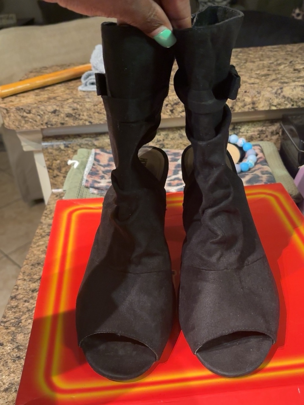 Hot Tomato Black Open Toe Heeled Booties Women’s Size 11
